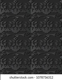 3D dark paper art Spiral Curve Leaf Vine Frame Flower, Vector stylish decoration pattern background for web banner greeting card design