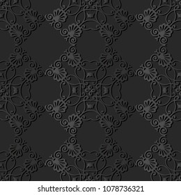3D dark paper art Spiral Curve Check Cross Frame Flower Crest, Vector stylish decoration pattern background for web banner greeting card design