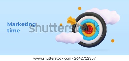 3d Dart arrow hit the center of target Marketing time concept Business finance target Goal of success Target achievement