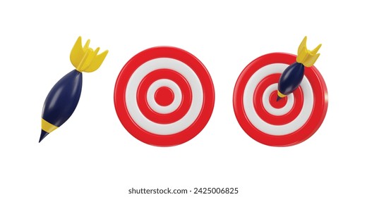 3d dart board icon for target with bullseye arrow icon set