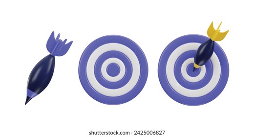 3d dart board icon for target with bullseye arrow icon set