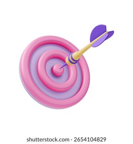 3d Dart Hit no centro do alvo Conceito Design de Desenho Animado Estilo Isolado em um fundo branco. Ilustração vetorial