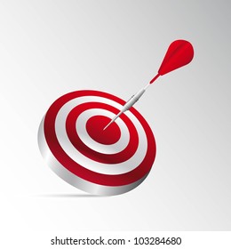 3d dartboard with red dart with shadow. vector illustration