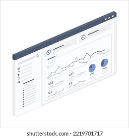 3d Dashboard UI, UX, KIT, great design for any site purposes. Business infographic template. Vector flat illustration. Big data concept User admin panel template design. Analytics admin dashboard.