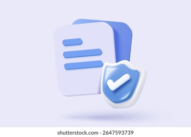 proteção de dados 3d sinais de ícone de privacidade e soluções de ciberespaço com botões digitais seguros. ilustração de renderização de vetor de ícone de arquivo de dados 3d