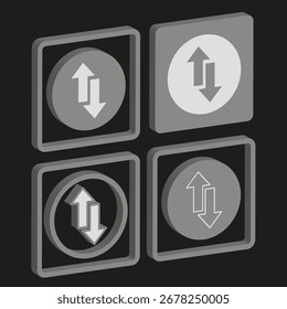 Transferencia de datos 3D. Símbolos de intercambio de volumen. Vector de flechas brillantes. Diseño de conexión de cubo. EPS 10.