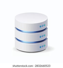 3D Database Icon Isometric Data Storage Cylinder with Glowing Blue Rings.