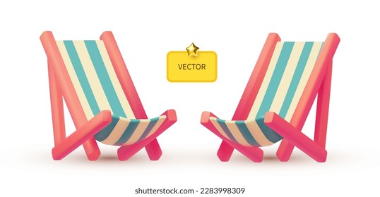 3D deck chair in two wievs. Summer vacation design element