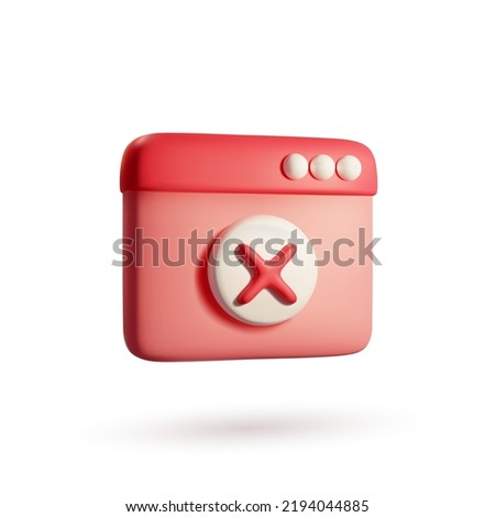 3d decline X cross icon realistic vector illustration. Negative result, decision, error. Cancel window, delete error, incorrect sign. Decline, reject icon. Pink cross on white website window