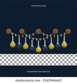 3d decoration party light with blue and yellow lamps isolated on transparent background. 3d render illustration
