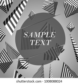 3D decorative elements with space for text. Black and white geometric shapes vector illustration