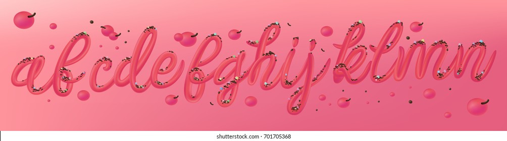 3d decorative pink alphabet. Candy font. Vector typography. 