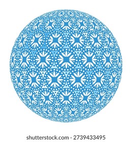 3D decorative sphere featuring a seamless floral geometric pattern  over a soft surface, creating an elegant ornamental globe with detailed symmetrical motifs