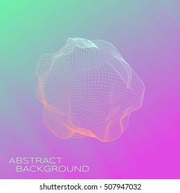 3D deformed meshed sphere on colorful atmospheric background. Sphere Illustration. Technology concept. Vector illustration for science, technical design.