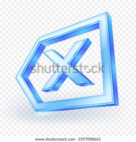 3D delete icon or backspace symbol on the keyboard is made of transparent glass material. Vector illustration file.