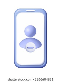 3D löscht oder minus Benutzer Avatar-Gruppe Symbol auf dem Telefon. Profitieren Sie von Smartphone. Menschen blau Symbol soziale Medien. Menschlicher, persönlicher trendiger und moderner Vektor in 3D-Maschen.