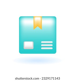 3D Delivery Box Parcel Shipping Box Icon. Marketing Online Shopping Concept. Glossy Glass Plastic Pastel Color. Cute Realistic Cartoon Minimal Style. 3D Render Vector Icon UX UI Isolated Illustration.