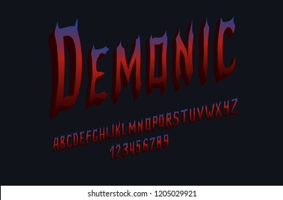 3D demonic font for banners, postcards and posters. Vector illustration