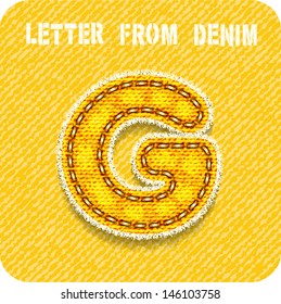 3d denim letter "G" gold color. Eps 10.The rest of uppercase and lowercase letters, symbols and numbers of the alphabet in my portfolio.