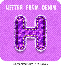 3d denim letter "H" light - purple ("Heliotrope") color. Eps 10. The rest of uppercase and lowercase letters, symbols and numbers of the alphabet in my portfolio.