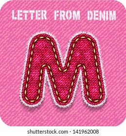 3d denim letter "M" Magenta color. Eps 10. The rest of uppercase and lowercase letters, symbols and numbers of the alphabet in my portfolio.