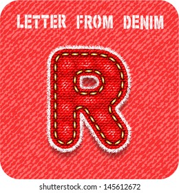 3d denim letter "R" red color. Eps 10. The rest of uppercase and lowercase letters, symbols and numbers of the alphabet in my portfolio.
