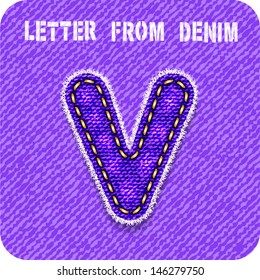 3d denim letter "V" Violet color. Eps 10. The rest of uppercase and lowercase letters, symbols and numbers of the alphabet in my portfolio.