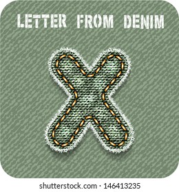 3d denim letter "X" green ("Xanadu") color. Eps 10. The rest of uppercase and lowercase letters, symbols and numbers of the alphabet in my portfolio.