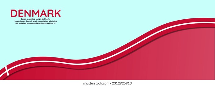 3D Denmark Flag Banner with copy space and 3d Danish flag ribbon. Silk Danish banner design background. Denmark Flag template. Editable Vector Illustration. EPS 10.