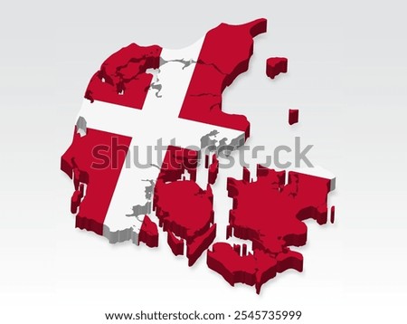 3D  Denmark map with flag. Three dimensional map of Denmark with shadow. Flag Kingdom of Denmark on white background for your design, app, UI.  Stock vector. EPS10. 