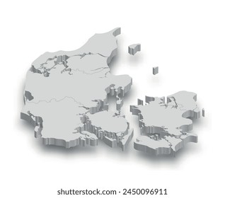 3d Denmark white map with regions isolated on white background