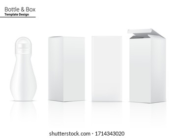 3D Deodorant Bottle Mock up Realistic Cosmetic and Box for Skincare Product on White Background Illustration. Health Care and Medical Concept Design.