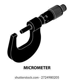 3d Profundidade isométrica vista silhueta um micrômetro. em um vetor preto e branco ilustração em um fundo branco.