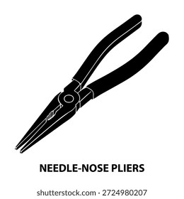 3d Depth isometric view silhouette a Needle-nose pliers. in a black and white vector illustration on a white background.