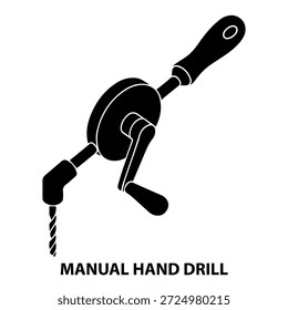 3d Depth isometric view silhouette a Manual hand drill. in a black and white vector illustration on a white background.