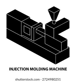 3d Profundidade isométrica vista silhueta uma máquina de moldagem por injeção. em um vetor preto e branco ilustração em um fundo branco.