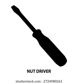 3d depth Isometric view silhouette a Nut driver. in a black and white vector illustration on a white background.