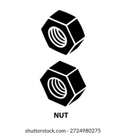 3d depth Isometric view silhouette nut. in a black and white vector illustration on a white background.