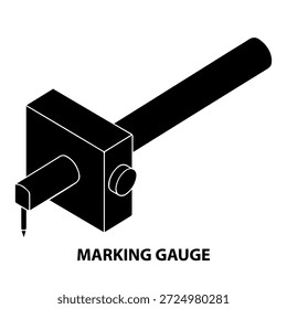3d Depth isometric view silhouette a Marking gauge. in a black and white vector illustration on a white background.