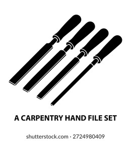 3d Depth silueta de vista isométrica un conjunto de archivos de mano de carpintería en una Ilustración vectorial en blanco y negro sobre un fondo blanco.