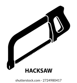 3d depth Isometric view silhouette a Hacksaw. in a black and white vector illustration on a white background.