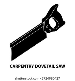 3d Depth isometric view silhouette a Carpentry Dovetail saw. in a black and white vector illustration on a white background.