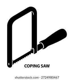 Silueta de la vista isométrica de la profundidad 3d una sierra de Coping. en una Ilustración vectorial en blanco y negro sobre un fondo blanco.