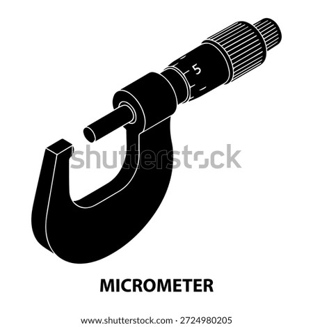 3d Depth isometric view silhouette a Micrometer. in a black and white vector illustration on a white background.