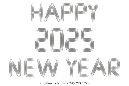 3D design 2025 New Year inscription. Trend Wireframe Holiday font template isolated white background. Chrome Metal 2025 number. Y2K vector can used Web and Social media banner, poster design. 