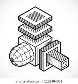 3D design, abstract vector cube shape.