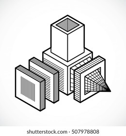 3D design, abstract vector cube shape.
