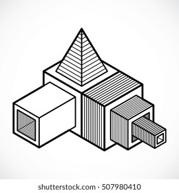 3D design, abstract vector cube shape.