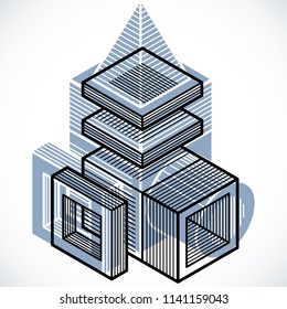 3D design, abstract vector dimensional cube shape.