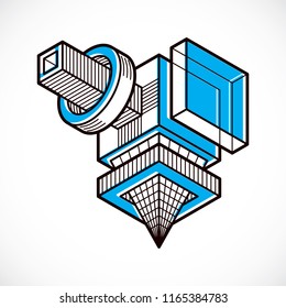3D design, abstract vector dimensional cube shape.
